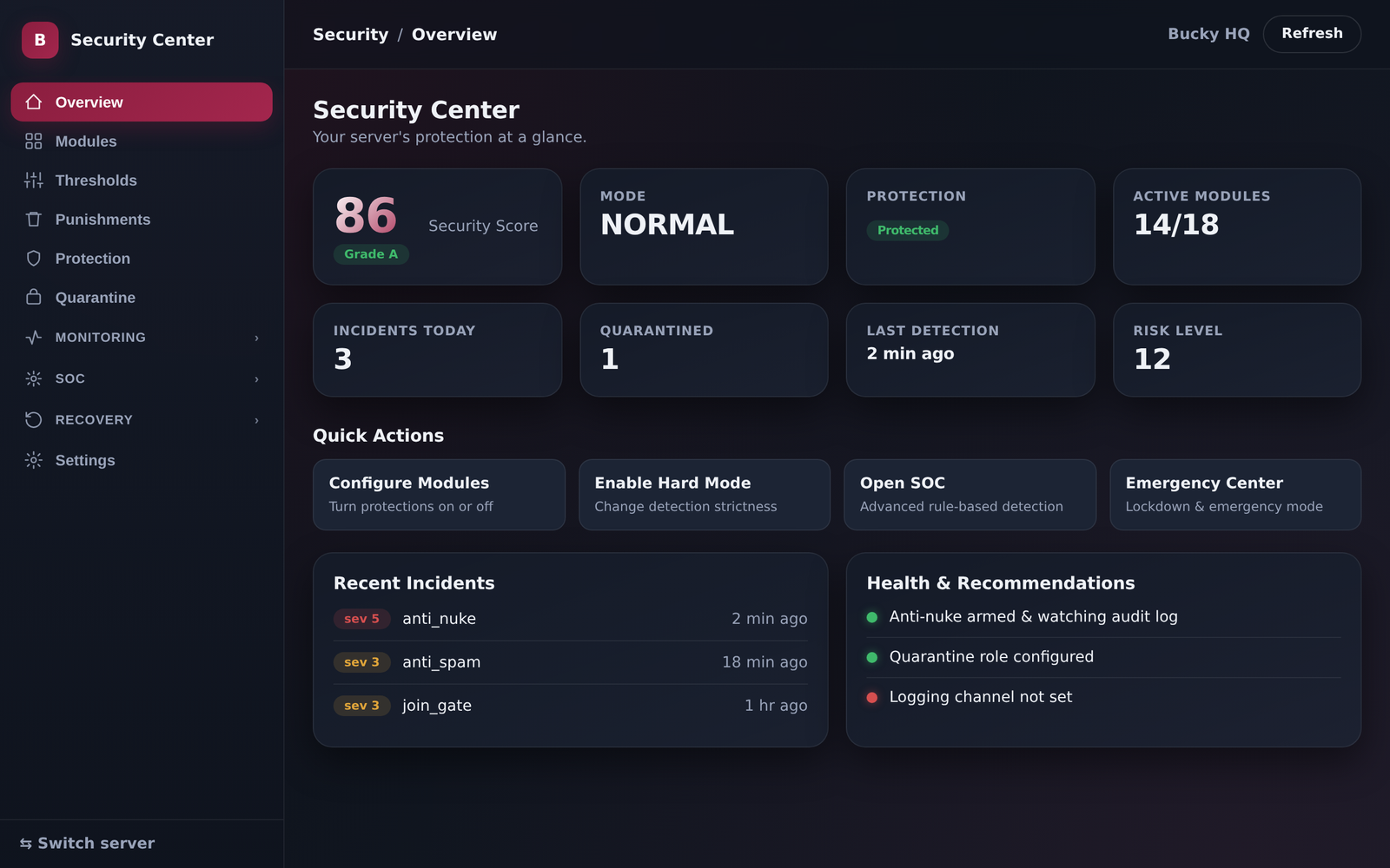 Bucky Security Center -- Overview